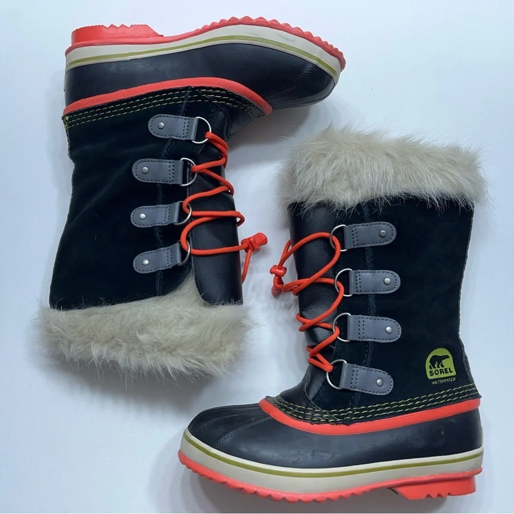 Sorel Waterproof Snow Boots Womens Size 5 Black Red Joan Of Arctic Warm Lined